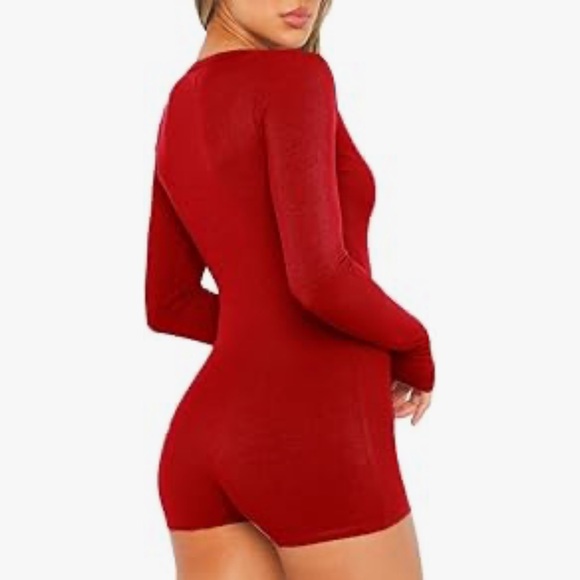 Red romper Henley long sleeve jumper sexy shorts lingerie pj lounge booty bottom